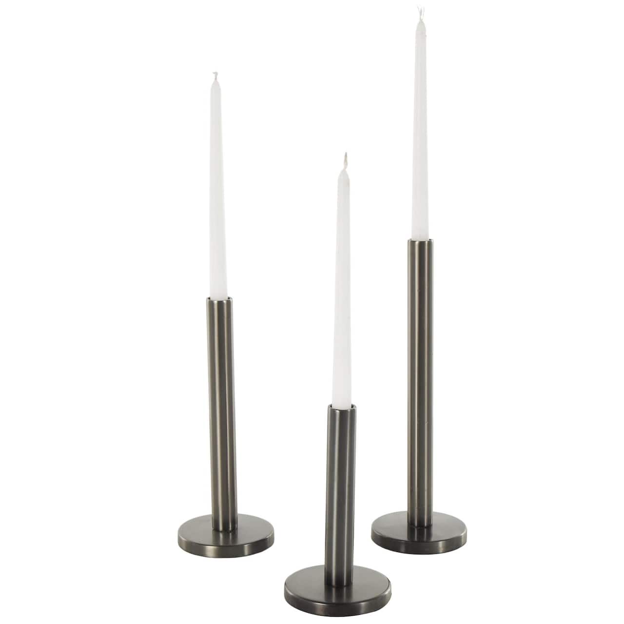 Silver Stainless Steel Slim Decorative Candle Holder with Round Base Set